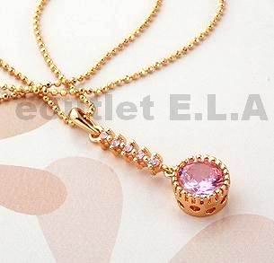 32x10mm 2.5CT PINK CZ PENDANT+FREE CHAIN